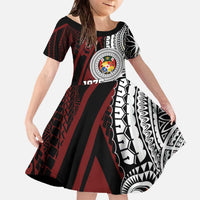 Personalised Tonga Constitution Day 1875 Family Matching Off The Shoulder Long Sleeve Dress and Hawaiian Shirt Polynesian Tribal Tattoo LT9 Daughter's Dress Red - Polynesian Pride