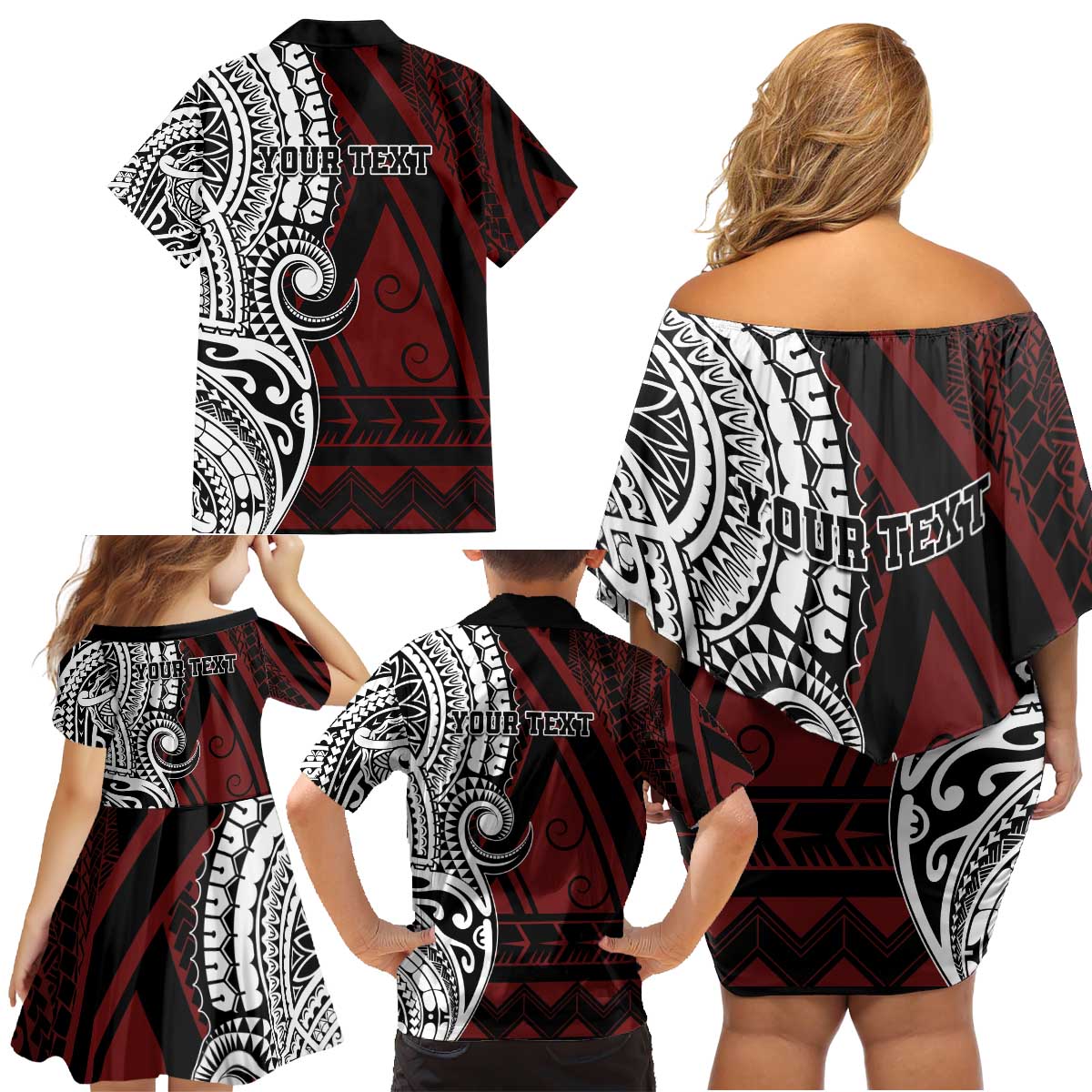 Personalised Tonga Constitution Day 1875 Family Matching Off Shoulder Short Dress and Hawaiian Shirt Polynesian Tribal Tattoo LT9 - Polynesian Pride