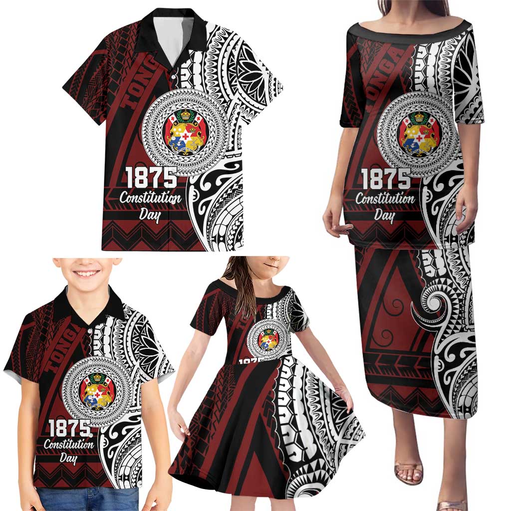 Personalised Tonga Constitution Day 1875 Family Matching Puletasi and Hawaiian Shirt Polynesian Tribal Tattoo LT9 - Polynesian Pride