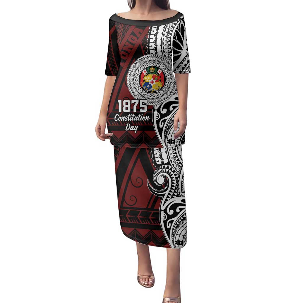 Personalised Tonga Constitution Day 1875 Family Matching Puletasi and Hawaiian Shirt Polynesian Tribal Tattoo LT9 Mom's Dress Red - Polynesian Pride