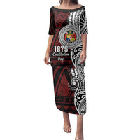 Personalised Tonga Constitution Day 1875 Family Matching Puletasi and Hawaiian Shirt Polynesian Tribal Tattoo LT9 Mom's Dress Red - Polynesian Pride