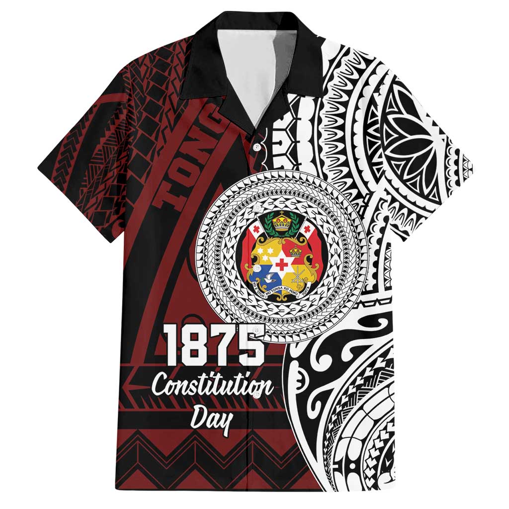 Personalised Tonga Constitution Day 1875 Family Matching Short Sleeve Bodycon Dress and Hawaiian Shirt Polynesian Tribal Tattoo LT9 Dad's Shirt - Short Sleeve Red - Polynesian Pride