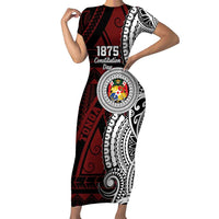 Personalised Tonga Constitution Day 1875 Family Matching Short Sleeve Bodycon Dress and Hawaiian Shirt Polynesian Tribal Tattoo LT9 Mom's Dress Red - Polynesian Pride