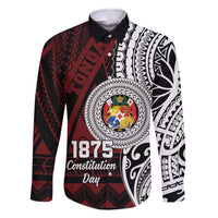 Personalised Tonga Constitution Day 1875 Family Matching Summer Maxi Dress and Hawaiian Shirt Polynesian Tribal Tattoo LT9 Dad's Shirt - Long Sleeve Red - Polynesian Pride