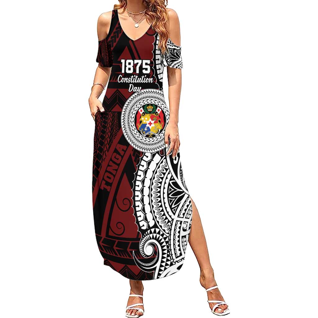 Personalised Tonga Constitution Day 1875 Family Matching Summer Maxi Dress and Hawaiian Shirt Polynesian Tribal Tattoo LT9 Mom's Dress Red - Polynesian Pride