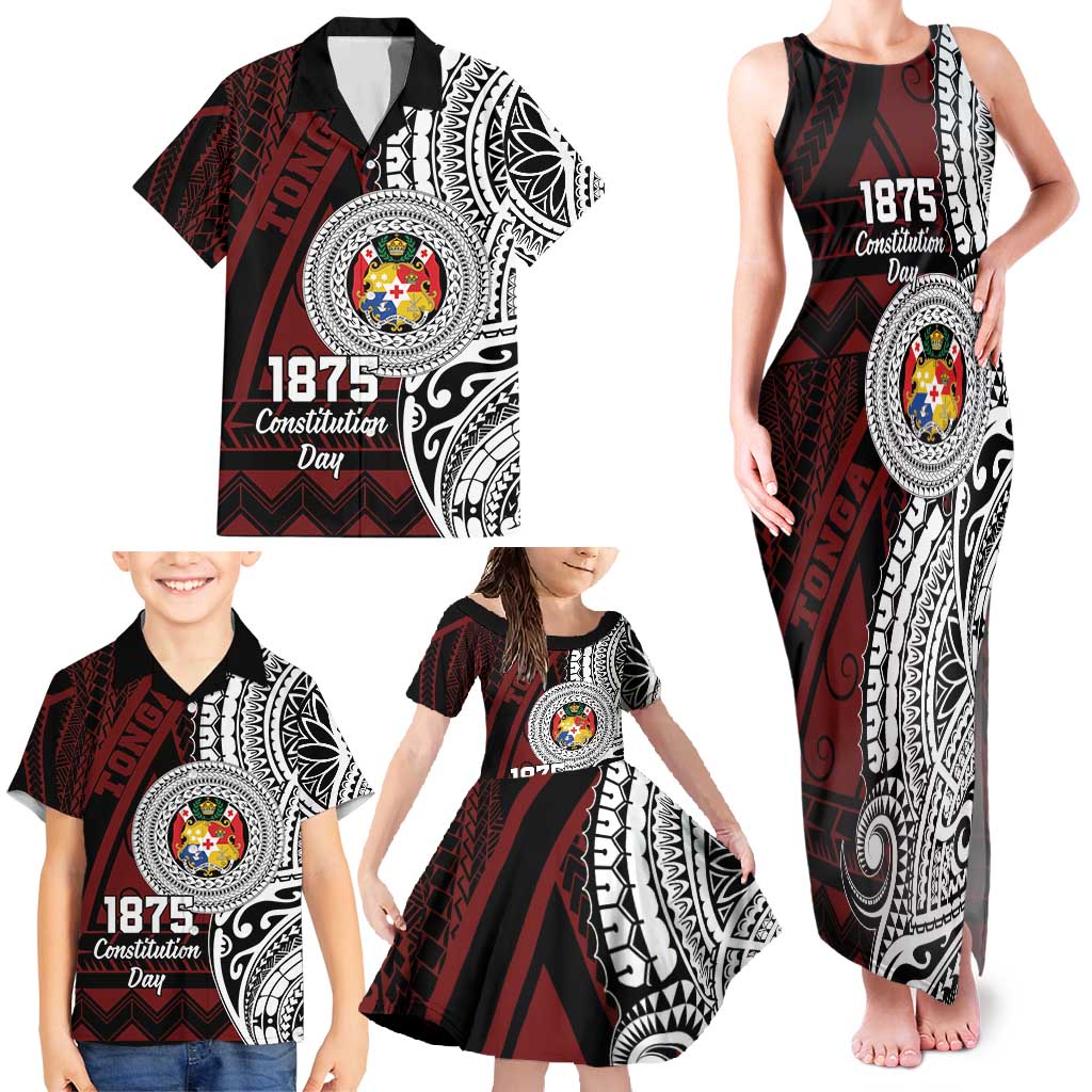 Personalised Tonga Constitution Day 1875 Family Matching Tank Maxi Dress and Hawaiian Shirt Polynesian Tribal Tattoo LT9 - Polynesian Pride