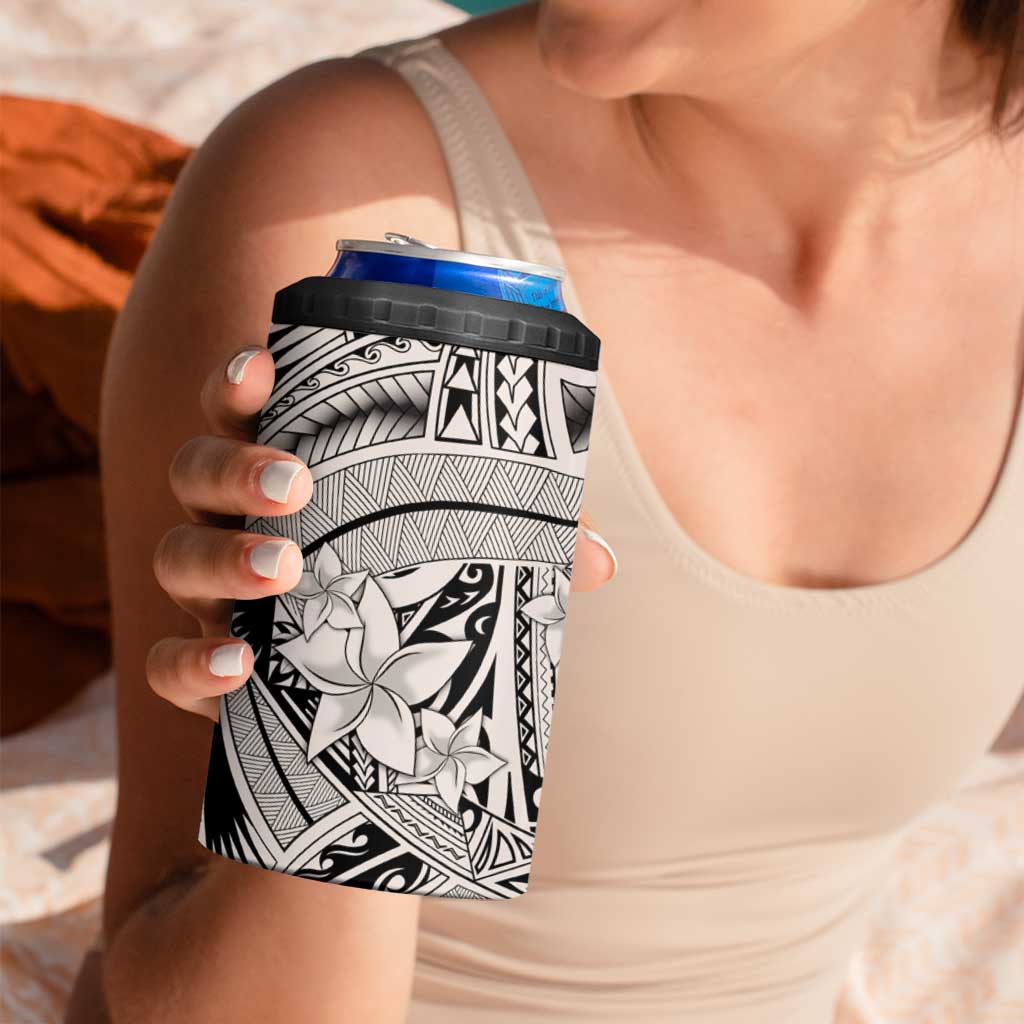 Beige Pacific Flowers Tribal Polynesian Spirit 4 in 1 Can Cooler Tumbler