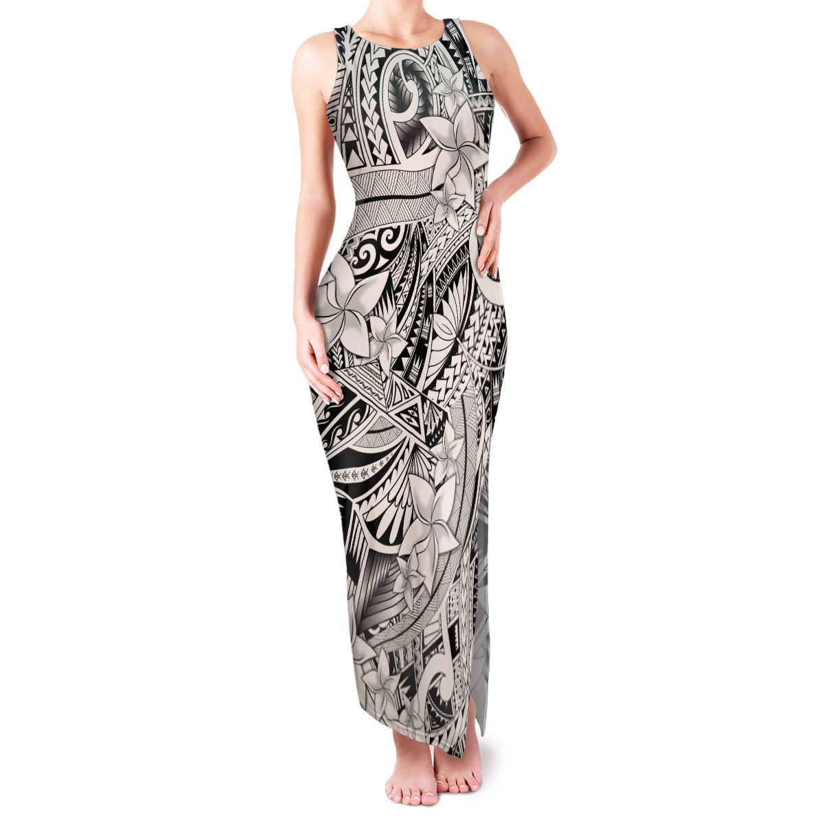 Polynesia Family Matching Tank Maxi Dress and Hawaiian Shirt Tribal Polynesian Spirit With Beige Pacific Flowers LT9 - Polynesian Pride