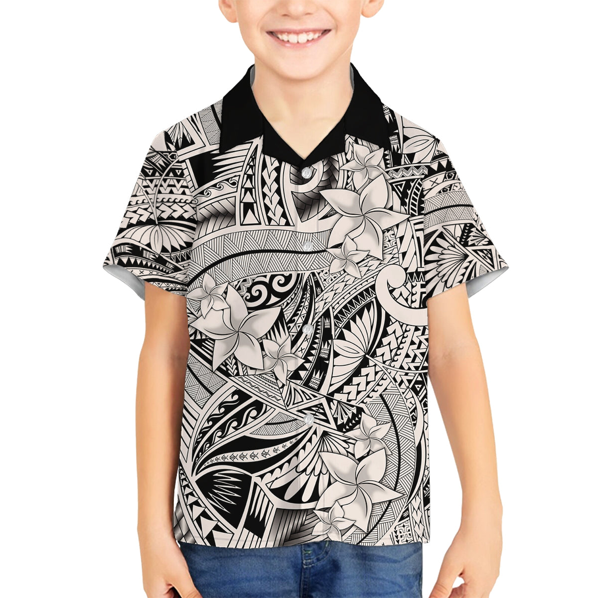 Polynesia Family Matching Tank Maxi Dress and Hawaiian Shirt Tribal Polynesian Spirit With Beige Pacific Flowers LT9 - Polynesian Pride
