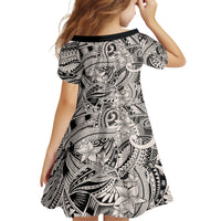 Polynesia Kid Short Sleeve Dress Tribal Polynesian Spirit With Beige Pacific Flowers LT9 - Polynesian Pride