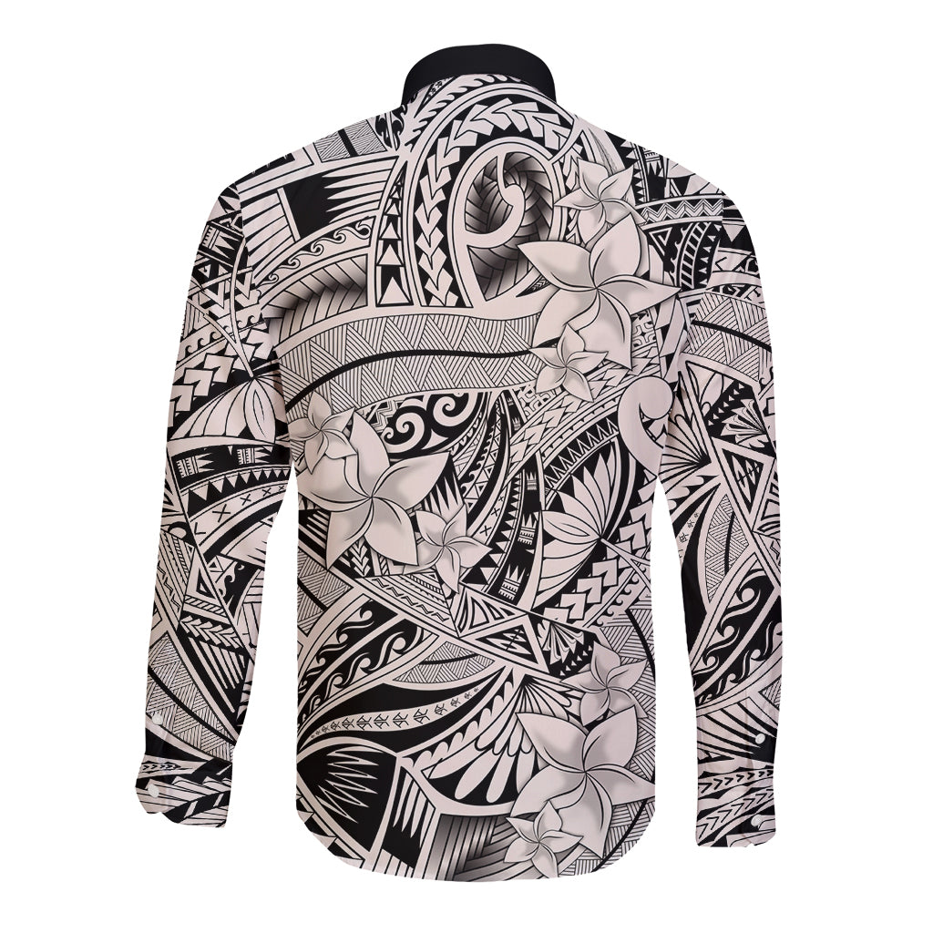 Polynesia Long Sleeve Button Shirt Tribal Polynesian Spirit With Beige Pacific Flowers LT9 - Polynesian Pride