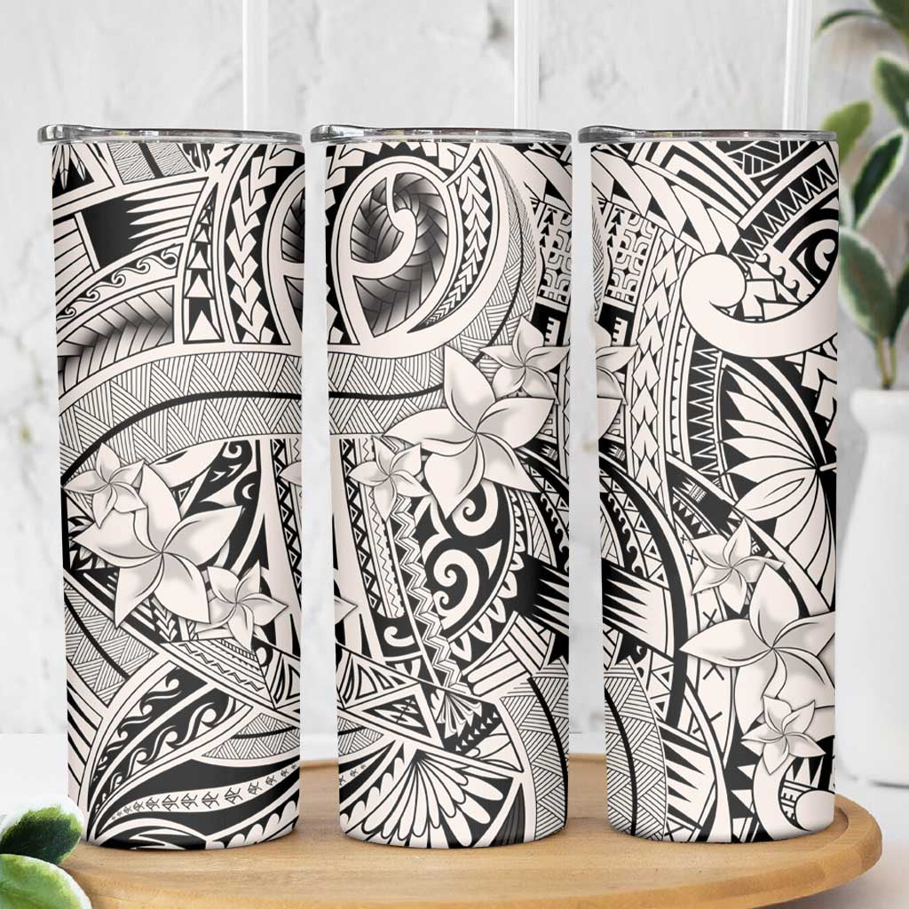 Beige Pacific Flowers Tribal Polynesian Spirit Skinny Tumbler LT9 - Polynesian Pride