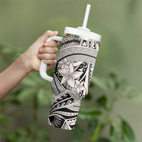 Beige Pacific Flowers Tribal Polynesian Spirit Tumbler With Handle