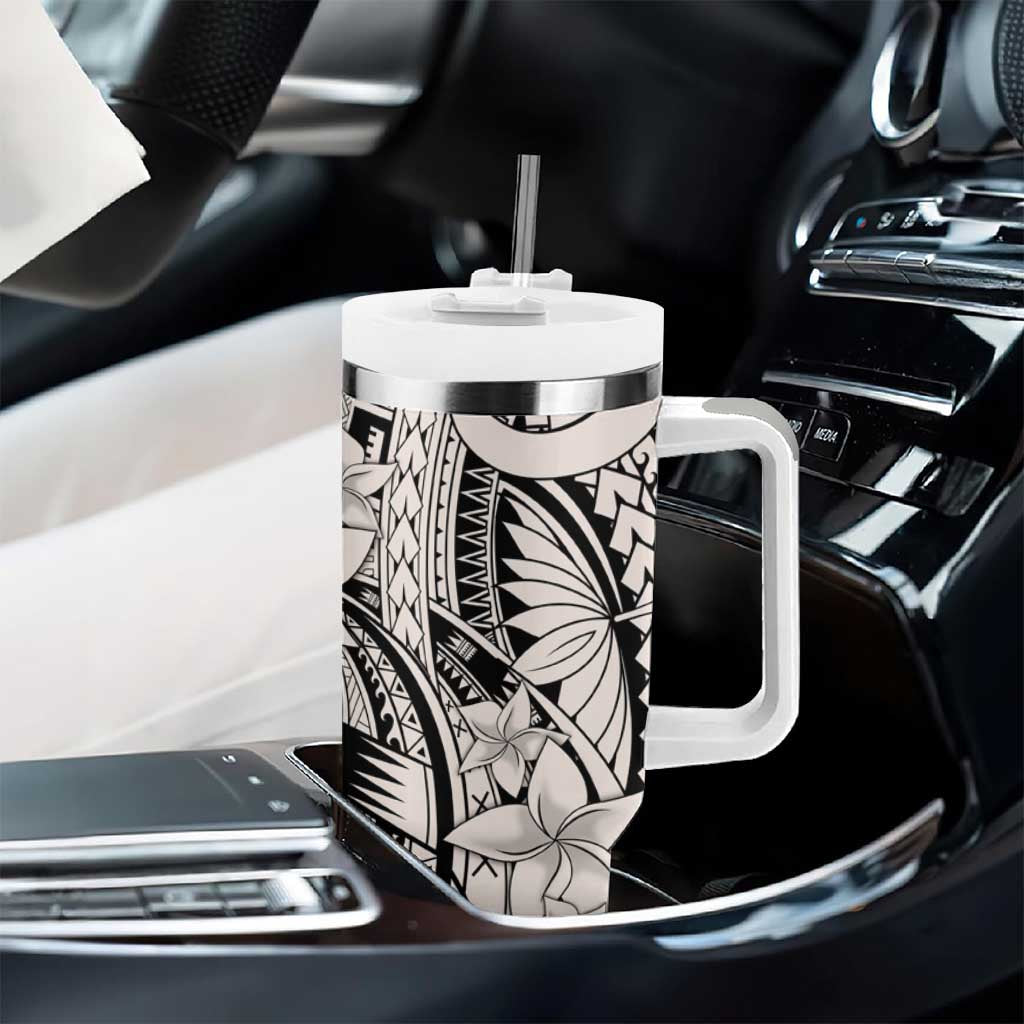 Beige Pacific Flowers Tribal Polynesian Spirit Tumbler With Handle