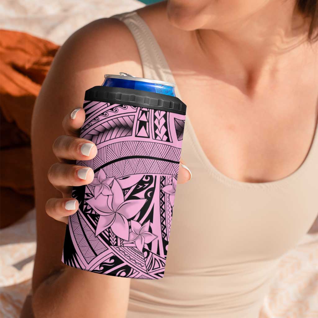 Pink Pacific Flowers Tribal Polynesian Spirit 4 in 1 Can Cooler Tumbler