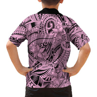 Polynesia Family Matching Off Shoulder Long Sleeve Dress and Hawaiian Shirt Tribal Polynesian Spirit With Pink Pacific Flowers LT9 - Polynesian Pride