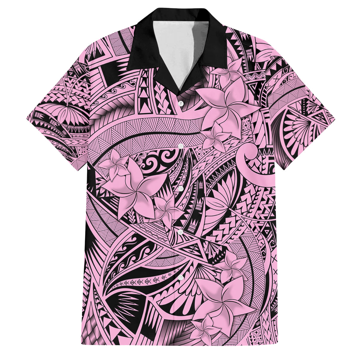 Polynesia Family Matching Tank Maxi Dress and Hawaiian Shirt Tribal Polynesian Spirit With Pink Pacific Flowers LT9 Dad's Shirt - Short Sleeve Pink - Polynesian Pride