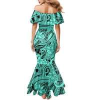 Polynesia Mermaid Dress Tribal Polynesian Spirit With Teal Pacific Flowers LT9 - Polynesian Pride