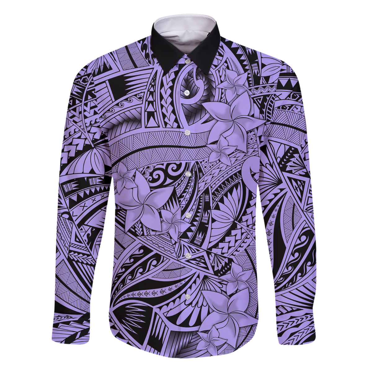 Polynesia Family Matching Short Sleeve Bodycon Dress and Hawaiian Shirt Tribal Polynesian Spirit With Violet Pacific Flowers LT9 Dad's Shirt - Long Sleeve Violet - Polynesian Pride