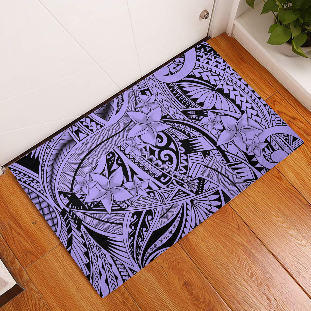 Polynesia Rubber Doormat Tribal Polynesian Spirit With Violet Pacific Flowers LT9 Violet - Polynesian Pride