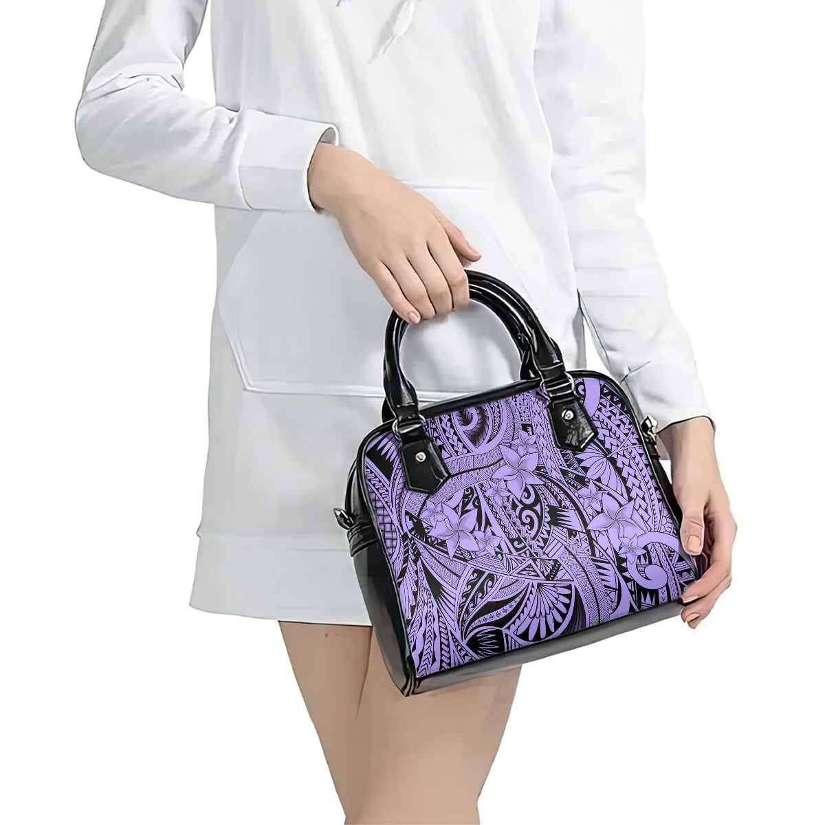 Polynesia Shoulder Handbag Tribal Polynesian Spirit With Violet Pacific Flowers LT9 - Polynesian Pride
