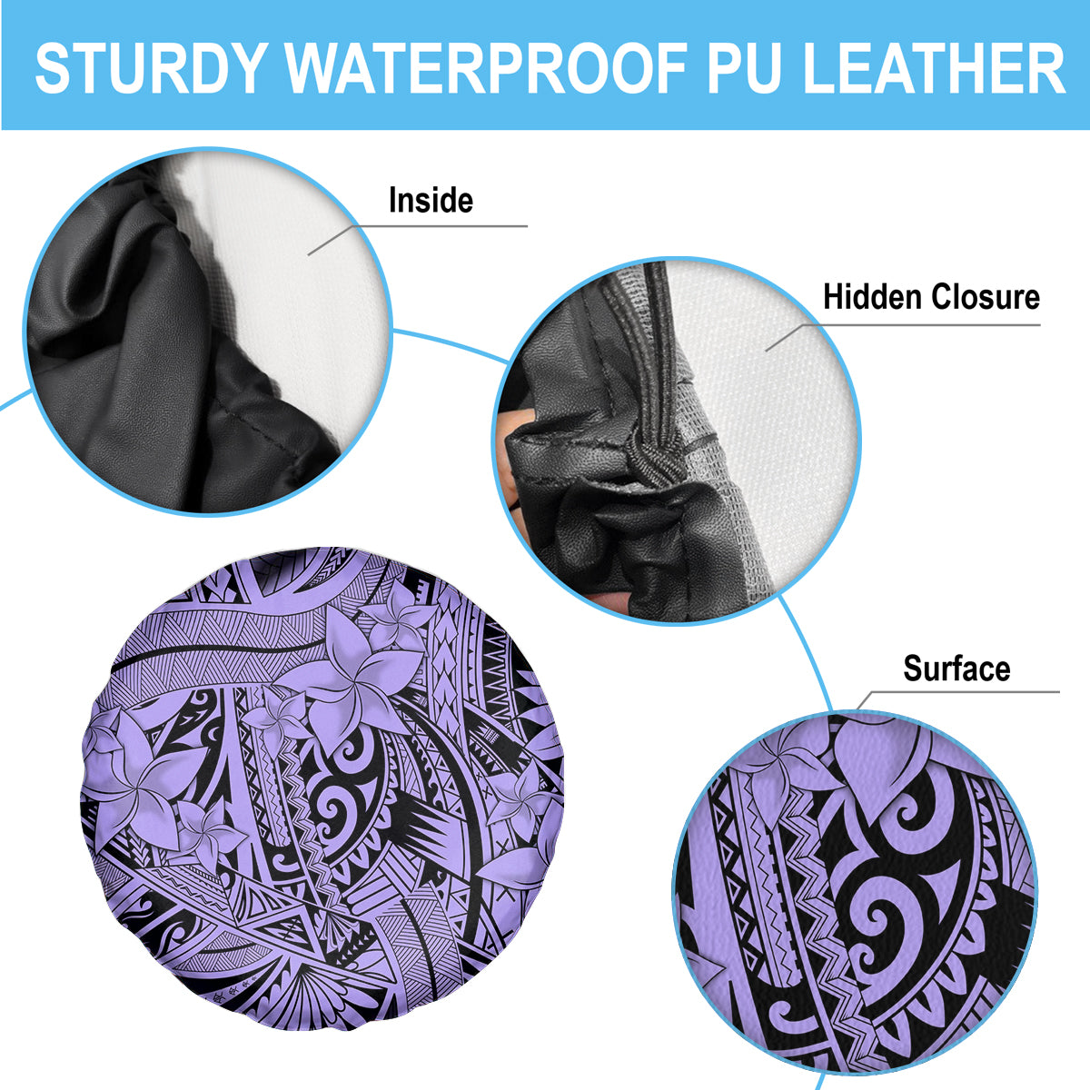 Polynesia Spare Tire Cover Tribal Polynesian Spirit With Violet Pacific Flowers LT9 - Polynesian Pride