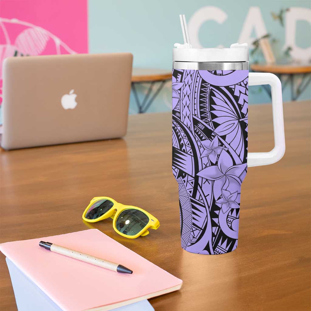 Violet Pacific Flowers Tribal Polynesian Spirit Tumbler With Handle