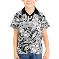 Polynesia Kid Hawaiian Shirt Tribal Polynesian Spirit With White Pacific Flowers LT9 Kid White - Polynesian Pride