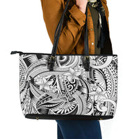 Polynesia Leather Tote Bag Tribal Polynesian Spirit With White Pacific Flowers LT9 - Polynesian Pride