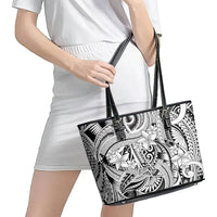 Polynesia Leather Tote Bag Tribal Polynesian Spirit With White Pacific Flowers LT9 - Polynesian Pride