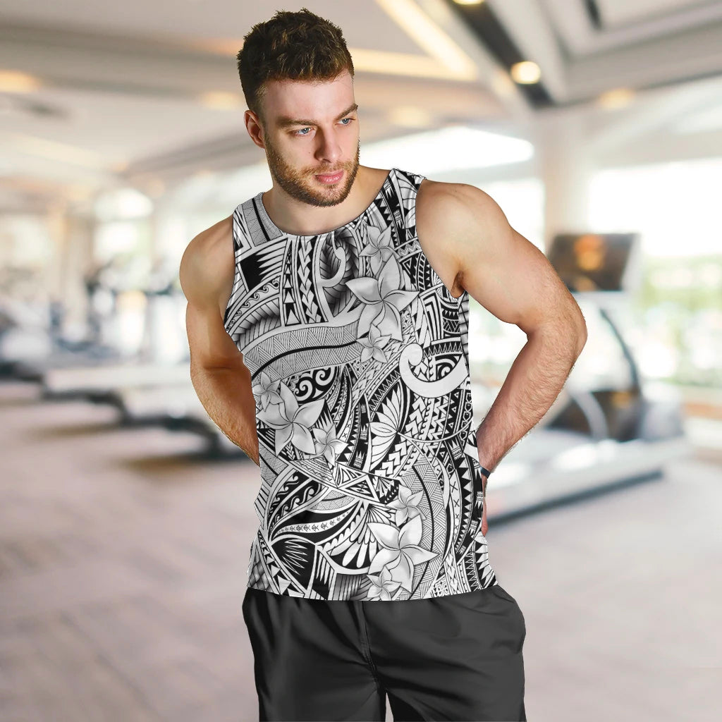 Polynesia Men Tank Top Tribal Polynesian Spirit With White Pacific Flowers LT9 - Polynesian Pride