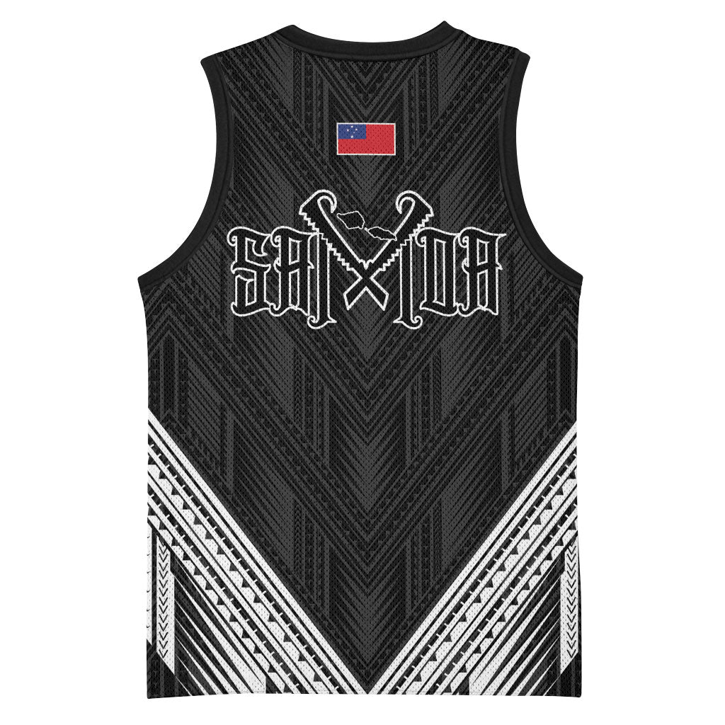 Black Samoa Tribal Chest Tattoo Basketball Jersey LT9 - Polynesian Pride
