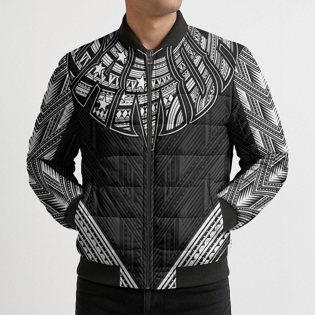 Black Samoa Tribal Chest Tattoo Bomber Puffer Jacket LT9 - Polynesian Pride