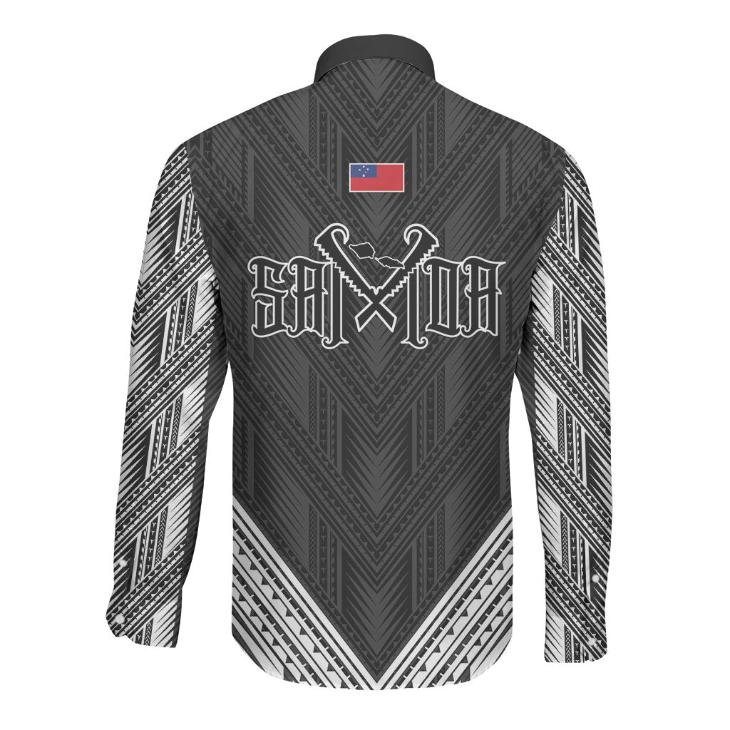 Black Samoa Tribal Chest Tattoo Long Sleeve Button Shirt LT9 - Polynesian Pride
