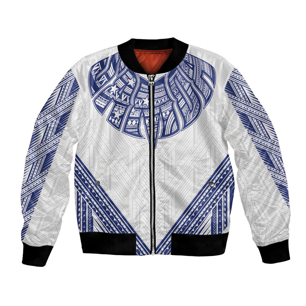 White Samoa Tribal Chest Tattoo Bomber Jacket LT9 Unisex White - Polynesian Pride