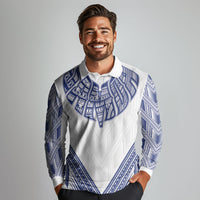White Samoa Tribal Chest Tattoo Long Sleeve Polo Shirt LT9 - Polynesian Pride