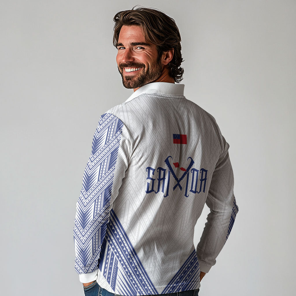White Samoa Tribal Chest Tattoo Long Sleeve Polo Shirt LT9 - Polynesian Pride