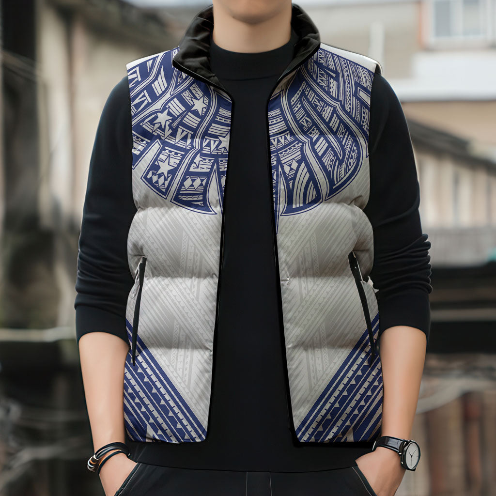 White Samoa Tribal Chest Tattoo Sleeveless Puffer Jacket LT9 - Polynesian Pride