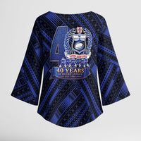 Toa Samoa 40th Anniversary Kimono Sleeve Blouse Royal Blue Tribal LT9 - Polynesian Pride