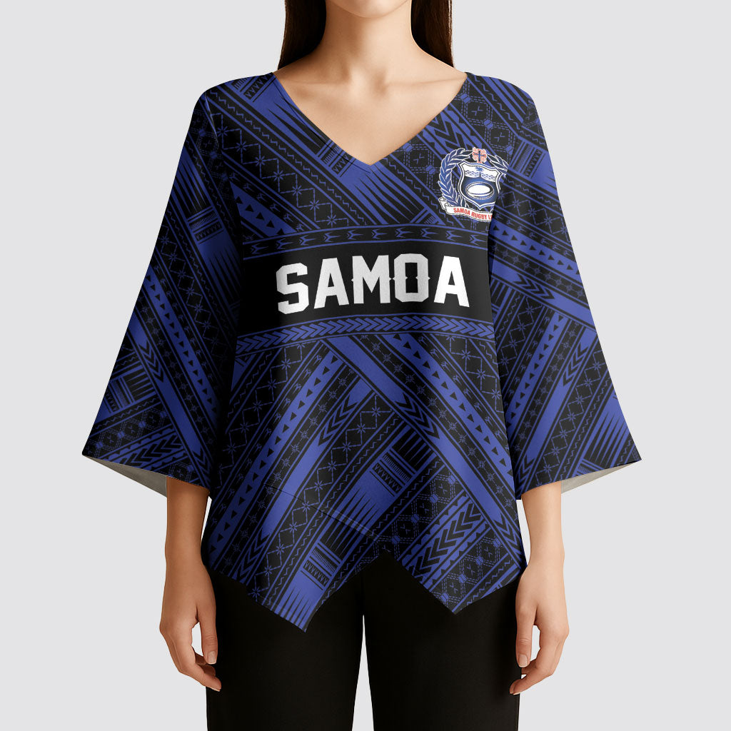 Toa Samoa 40th Anniversary Kimono Sleeve Blouse Royal Blue Tribal LT9 - Polynesian Pride