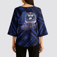 Toa Samoa 40th Anniversary Kimono Sleeve Blouse Royal Blue Tribal LT9 - Polynesian Pride