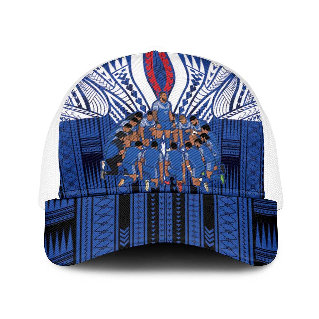 Toa Samoa Siva Tau Baseball Net Cap Royal Blue Chevron Geometric Heritage LT9 One Size White Blue - Polynesian Pride
