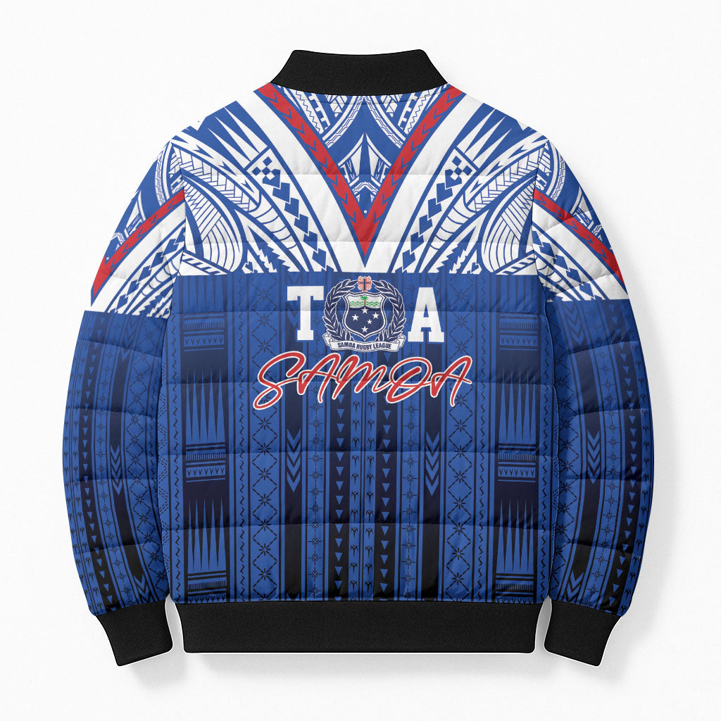 Toa Samoa Siva Tau Bomber Puffer Jacket Royal Blue Chevron Geometric Heritage LT9 - Polynesian Pride