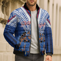 Toa Samoa Siva Tau Bomber Puffer Jacket Royal Blue Chevron Geometric Heritage LT9 - Polynesian Pride