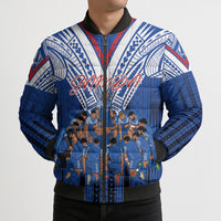Toa Samoa Siva Tau Bomber Puffer Jacket Royal Blue Chevron Geometric Heritage LT9 - Polynesian Pride