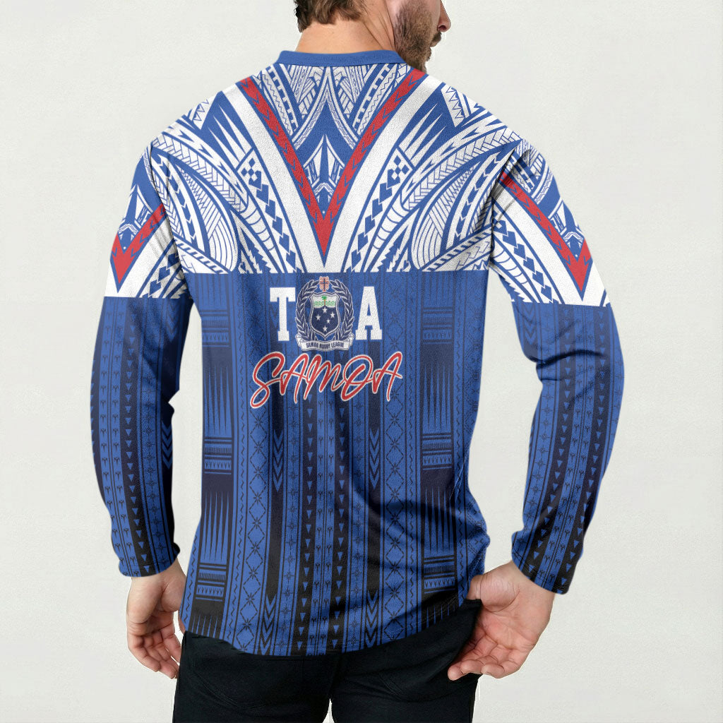 Toa Samoa Siva Tau Button Sweatshirt Royal Blue Chevron Geometric Heritage LT9 - Polynesian Pride