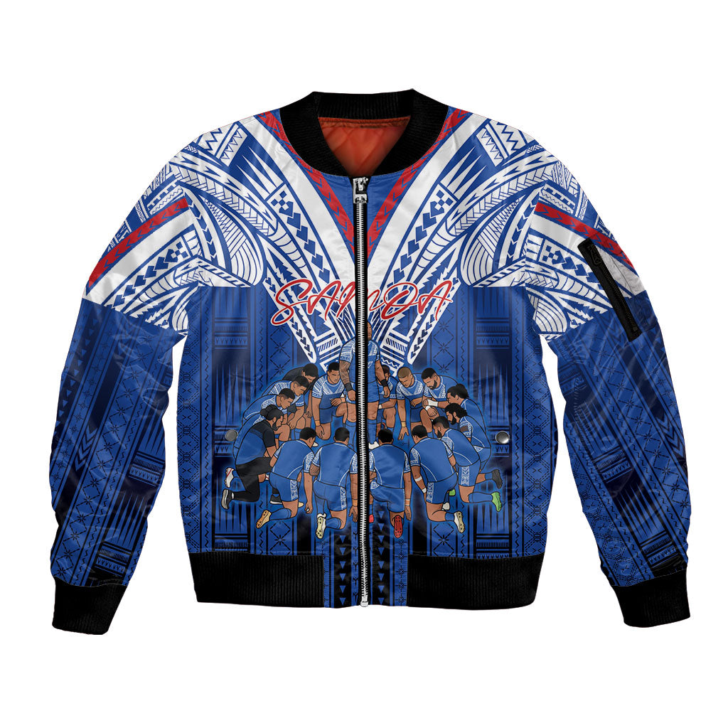 Toa Samoa Siva Tau Sleeve Zip Bomber Jacket Royal Blue Chevron Geometric Heritage LT9 Unisex Blue - Polynesian Pride