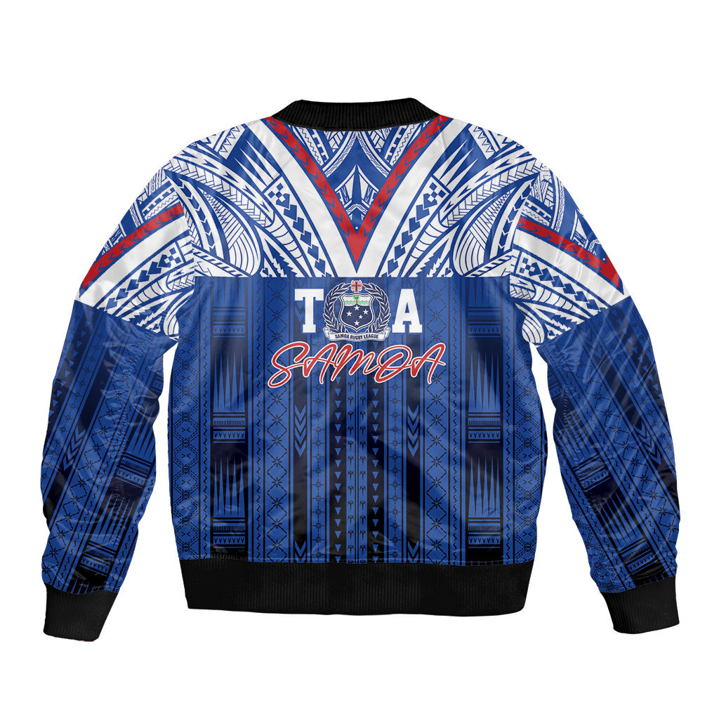 Toa Samoa Siva Tau Sleeve Zip Bomber Jacket Royal Blue Chevron Geometric Heritage LT9 - Polynesian Pride