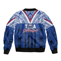 Toa Samoa Siva Tau Sleeve Zip Bomber Jacket Royal Blue Chevron Geometric Heritage LT9 - Polynesian Pride