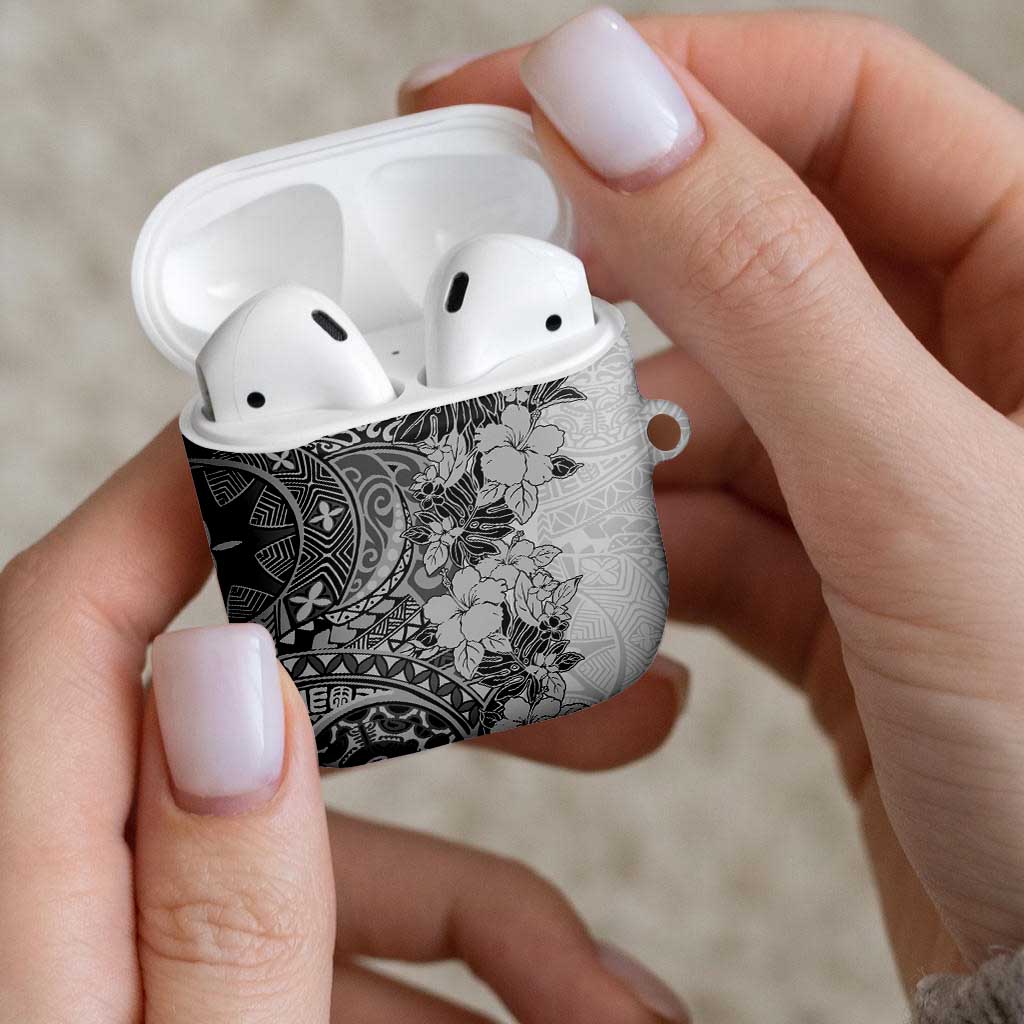 Polynesia AirPods Case Hibiscus Hawaiian Tribal Tattoo Retro Gray - Polynesian Pride